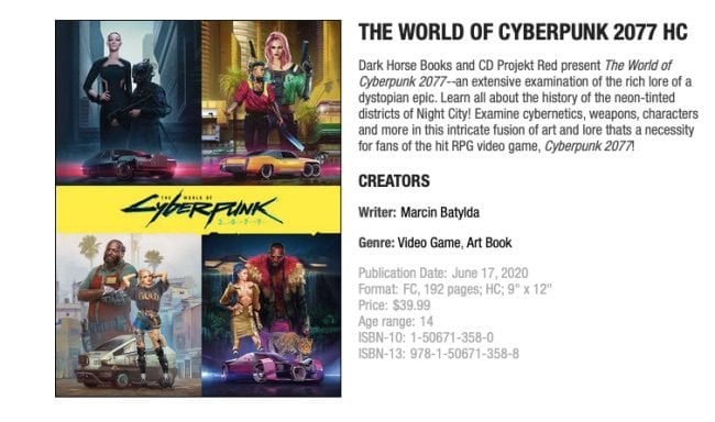 تاریخ انتشار کتاب داستانی Cyberpunk 2077  The-World-of-Cyberpunk-2077-Dark-Horse-listing-650x384