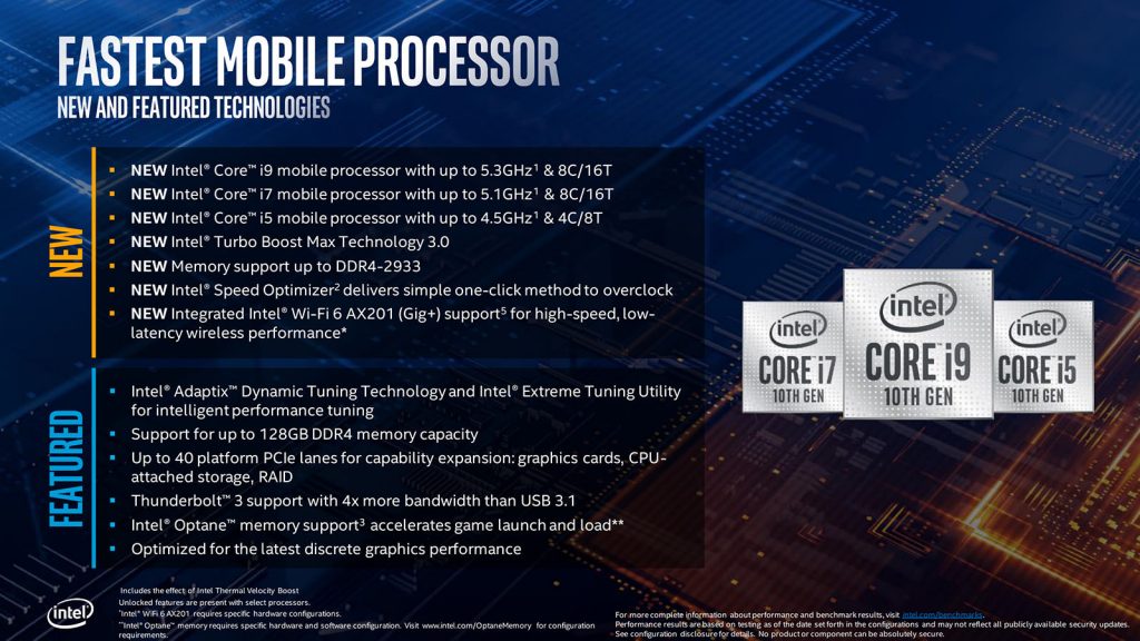 پردازند‌ه‌های نسل دهمی سری Comet Lake-H اینتل