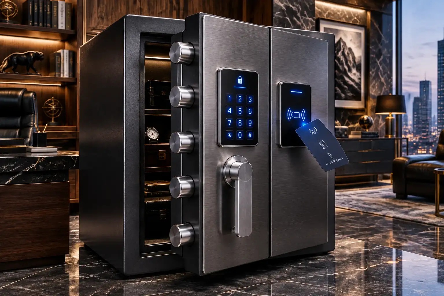 مقایسه قفل دیجیتال رمزی کی‌پد و سنسور کارت هوشمند RFID در گاوصندوق ضد سرقت مدرن